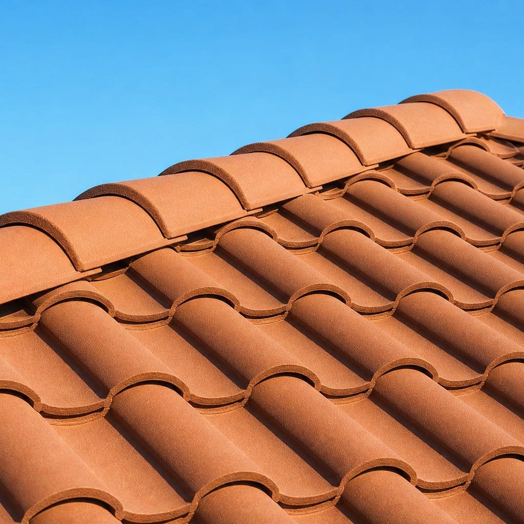 Close-up of a matte dark-bronze standing-seam metal roof with crisp vertical seam ribs.
